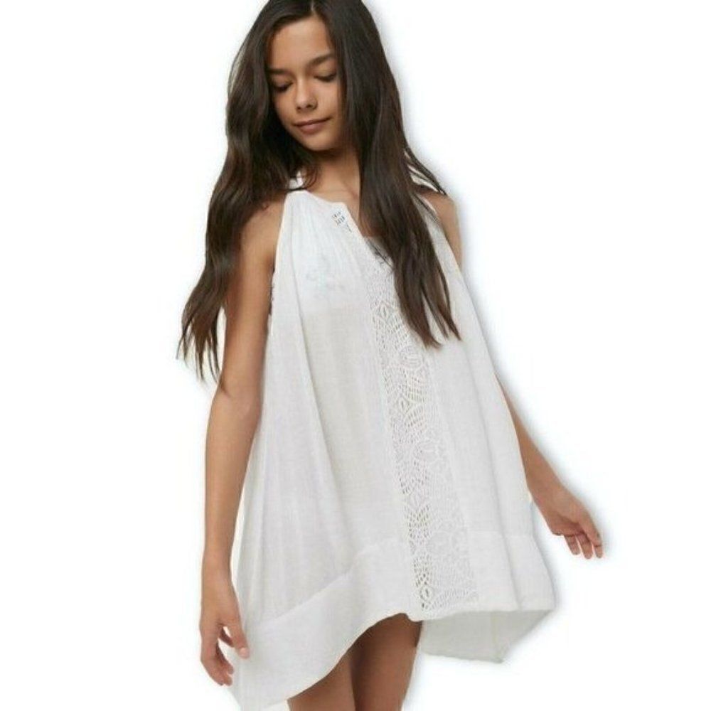 O’Neill Kids Dress Rilee Tank Gauze Crochet Lace White Beach Size XS
